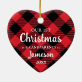 Erste Weihnachten als Großeltern Kariertes Herz Keramik Ornament (Hinten)
