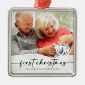 Erste Weihnachten als Großeltern Marble Foto Ornament Aus Metall (Vorne)