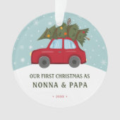 Erste Weihnachten als Großeltern Red Car Foto Ornament (Vorderseite)