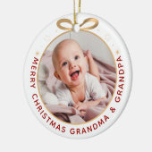 Erste Weihnachten als Großeltern Red Gold Foto Keramik Ornament (Links)
