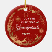 Erste Weihnachten als Großeltern Red Gold Foto Keramik Ornament (Hinten)