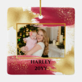 Erste Weihnachten als Großeltern Rot und Gold Keramikornament (Rückseite)