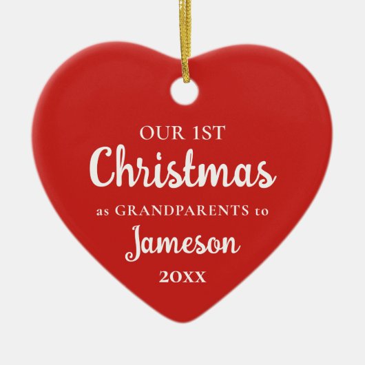 Erste Weihnachten als Großeltern Rotes Herz Foto Keramik Ornament (Vorne)