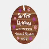 Erste Weihnachten als Großeltern Rustikal Ornament Aus Metall (Vorderseite links)