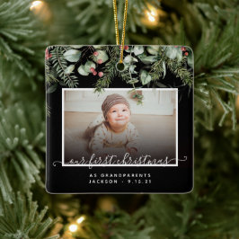 Erste Weihnachten als Großeltern Wintergrün Keramikornament