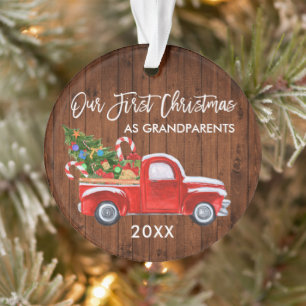 Erste Weihnachten als Großeltern Wood Truck Candy Ornament