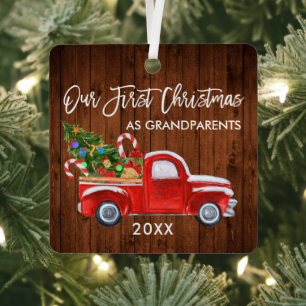 Erste Weihnachten als Großeltern Wood Truck Tree Ornament Aus Metall