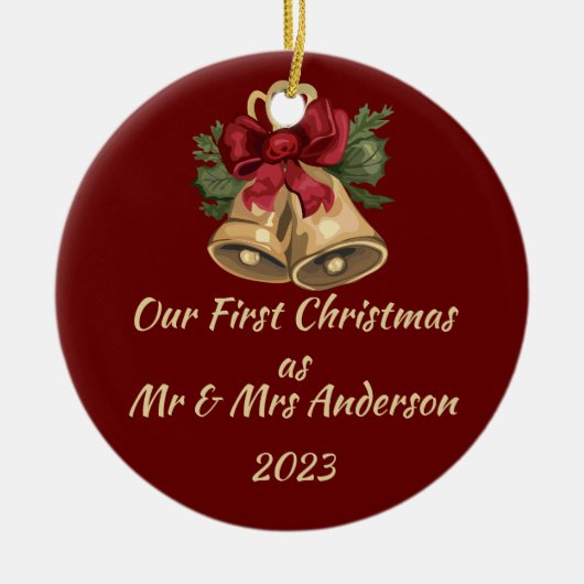 Erste Weihnachten als Herr & Frau bearbeitbare Nam Keramik Ornament (Vorne)