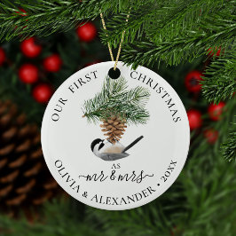 Erste Weihnachten als Herr & Frau Chickadee auf Pi Keramik Ornament