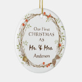 Erste Weihnachten als Herr & Frau Wreath Keramik Ornament (Rechts)