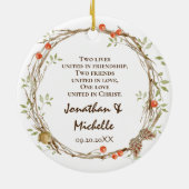 Erste Weihnachten als Herr & Frau Wreath Keramik Ornament (Hinten)
