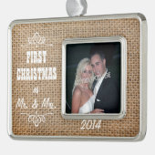 Erste Weihnachten als Herr & Mrs. Burlap Rahmen-Ornament Silber (Links)