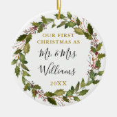 Erste Weihnachten als Herr & Mrs. Custom Foto Keramik Ornament (Vorne)