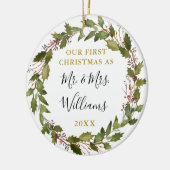 Erste Weihnachten als Herr & Mrs. Custom Foto Keramik Ornament (Links)