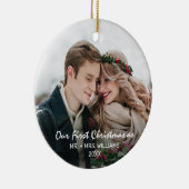 Erste Weihnachten als Herr & Mrs. Foto Keramik Ornament (Rechts)