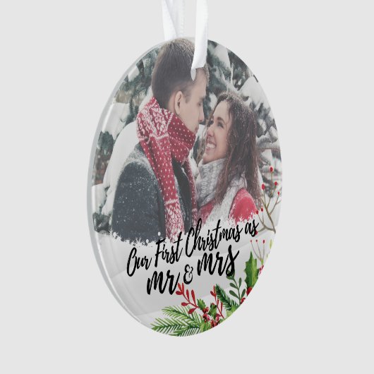 Erste Weihnachten als Herr & Mrs. Foto Ornament (Vorderseite)