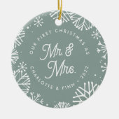 Erste Weihnachten als Herr & Mrs. | Hinteres Foto Keramik Ornament (Vorne)