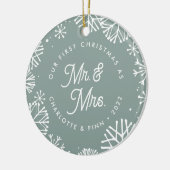 Erste Weihnachten als Herr & Mrs. | Hinteres Foto Keramik Ornament (Links)