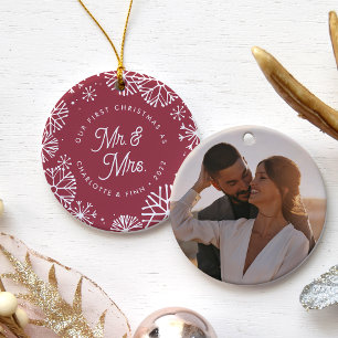Erste Weihnachten als Herr & Mrs. Hinteres Foto Keramik Ornament