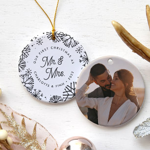Erste Weihnachten als Herr & Mrs. Hinteres Foto Keramik Ornament