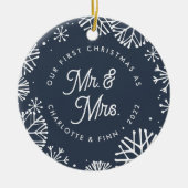 Erste Weihnachten als Herr & Mrs. | Hinteres Foto Keramik Ornament (Vorne)