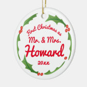 Erste Weihnachten als Herr & Mrs. Keramik Ornament (Links)