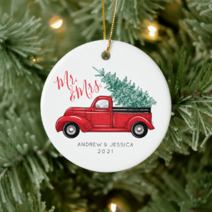 Erste Weihnachten als Herr & Mrs.   Vintager Roter Keramik Ornament