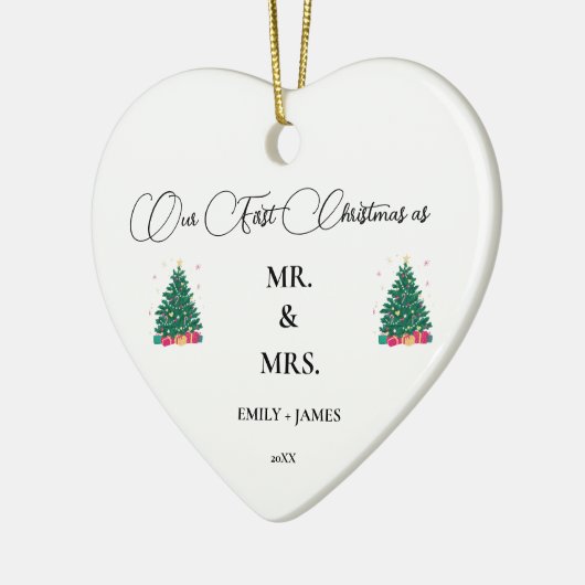 Erste Weihnachten als Herr und Frau. Keramik Ornament (Links)