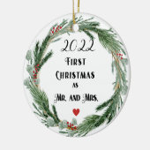 Erste Weihnachten als Herr und Frau Keramik Ornament (Links)