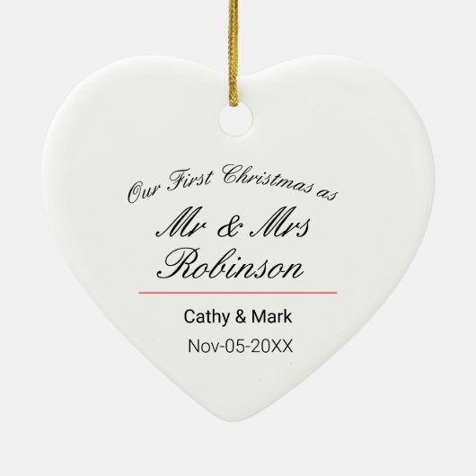 Erste Weihnachten als Herr und Frau. Keramik Ornament (Hinten)