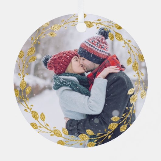 Erste Weihnachten als Husband Ehefrau Gold Wreath Ornament Aus Metall (Rückseite)