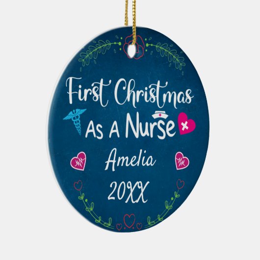 Erste Weihnachten als Krankenschwester 2023, Perso Keramik Ornament (Rechts)