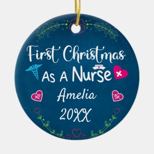 Erste Weihnachten als Krankenschwester 2023, Perso Keramik Ornament (Vorne)