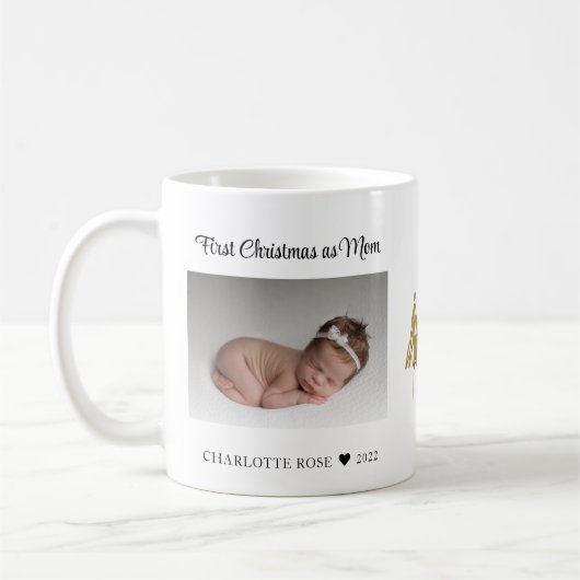Erste Weihnachten als Mama New Baby Foto Kaffeetasse (Links)