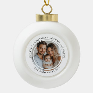 Erste Weihnachten als Mama und Papa Custom Foto Keramik Kugel-Ornament