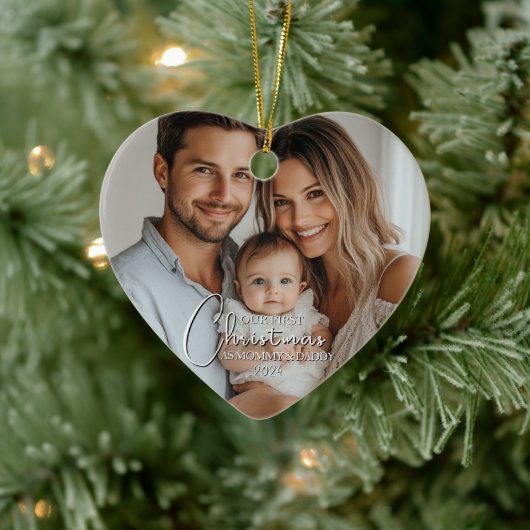 Erste Weihnachten als Mama und Papa Custom Foto Keramik Ornament (Baum)
