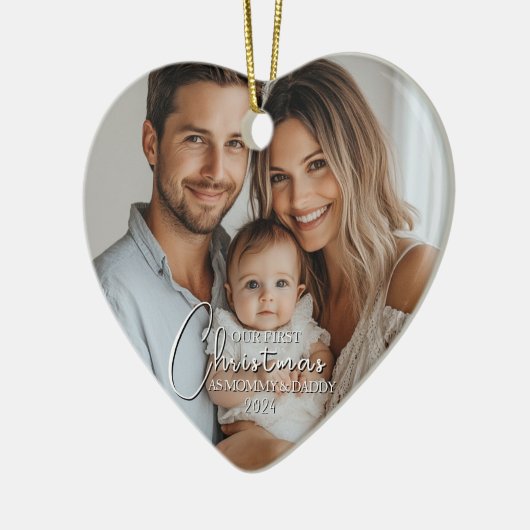 Erste Weihnachten als Mama und Papa Custom Foto Keramik Ornament (Links)