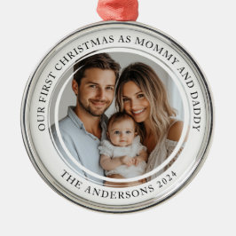Erste Weihnachten als Mama und Papa Custom Foto Ornament Aus Metall
