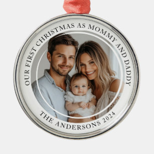 Erste Weihnachten als Mama und Papa Custom Foto Ornament Aus Metall