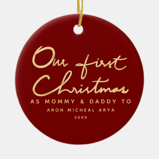 Erste Weihnachten als Mama und Papa mit Foto Keramik Ornament (Vorne)