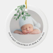 Erste Weihnachten als Mama und Vater Foto Aquarell Keramik Ornament (Hinten)