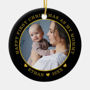 Erste Weihnachten als Mommy Baby Foto Black and Go Keramik Ornament