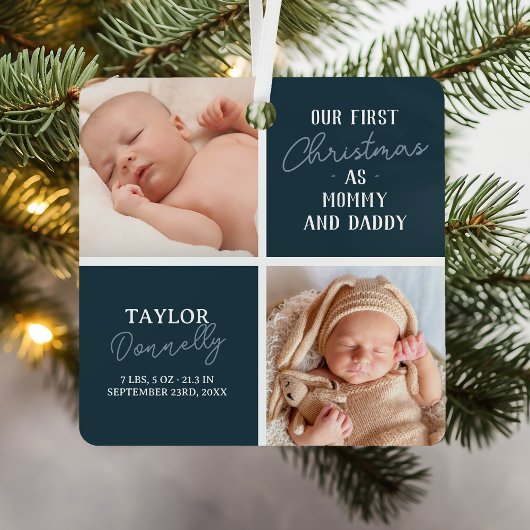 Erste Weihnachten als Mommy Daddy Blue Foto Ornament Aus Metall