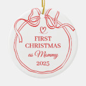 Erste Weihnachten als Mommy Red Bow Line Art Keramik Ornament (Vorne)