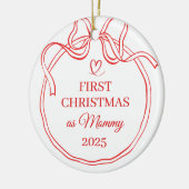 Erste Weihnachten als Mommy Red Bow Line Art Keramik Ornament (Links)