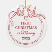 Erste Weihnachten als Mommy Red Bow Line Art Keramik Ornament (Hinten)