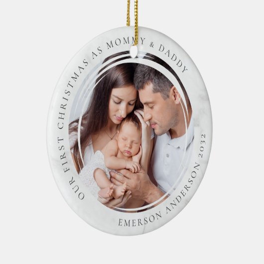 Erste Weihnachten als Mommy und Daddy Marble Foto Keramik Ornament (Rechts)