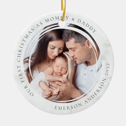 Erste Weihnachten als Mommy und Daddy Marble Foto Keramik Ornament (Vorne)