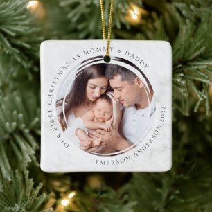 Erste Weihnachten als Mommy und Daddy Marble Foto Keramikornament