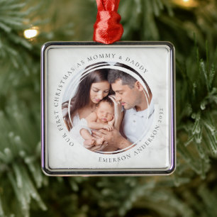 Erste Weihnachten als Mommy und Daddy Marble Foto Ornament Aus Metall